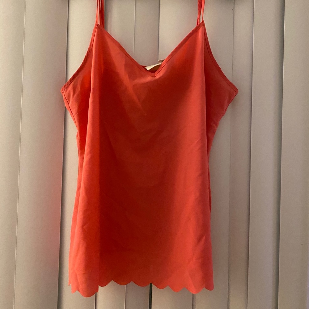 Anthropologie pink scalloped edge tank top